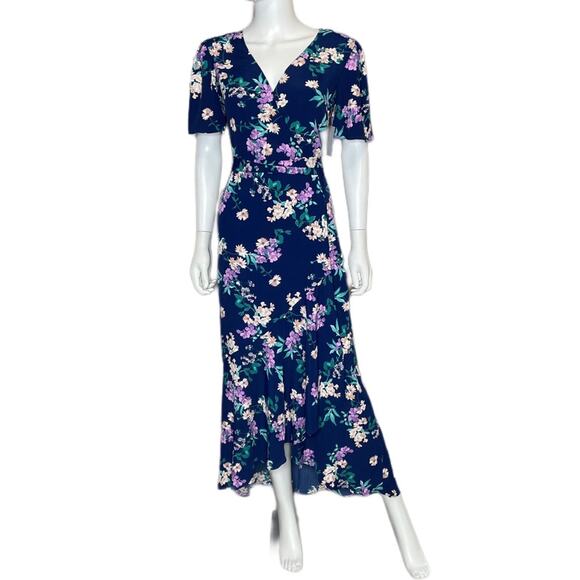 CHELSEA28 Women’s Print Wrap Dress - Navy Floral Sz XXS - Picture 2 of 9